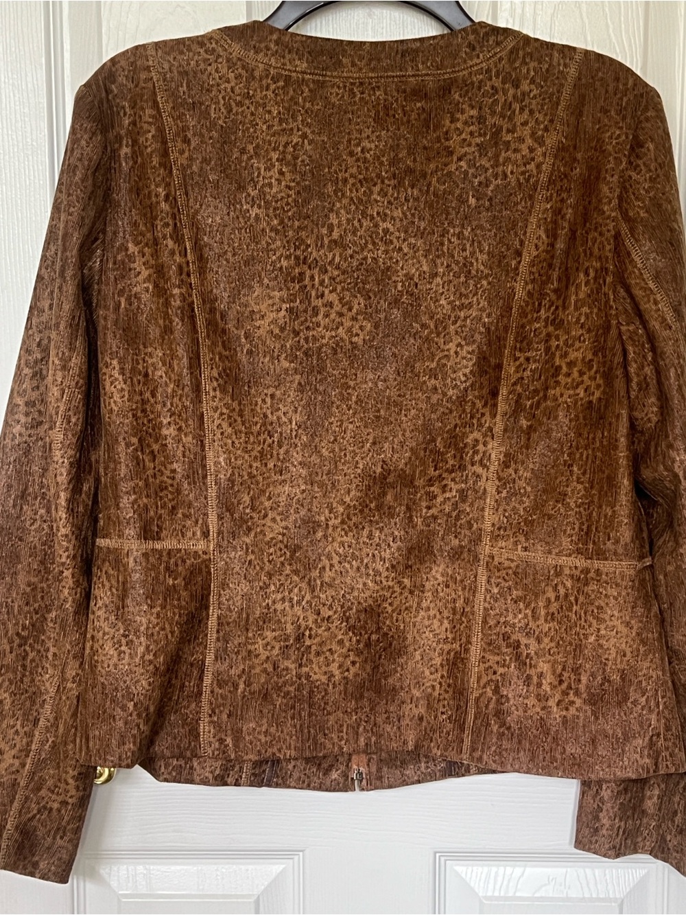 Suzi Chin Distressed Brown Leather Zip-Front Jacket - Picture 2 of 7